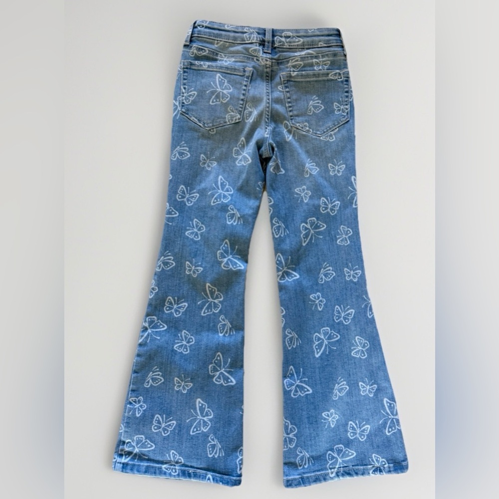 Jumping Beans Girls Size 7 Butterfly Print Flare Jeans Blue Stretch Denim - Picture 4 of 7